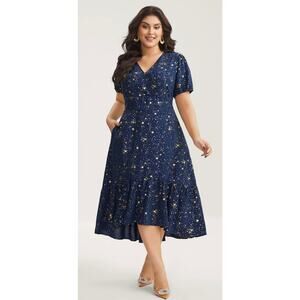 Bloomchic Starry Sequins Ruffled Hem Midi Dress medium Size 10 with pockets